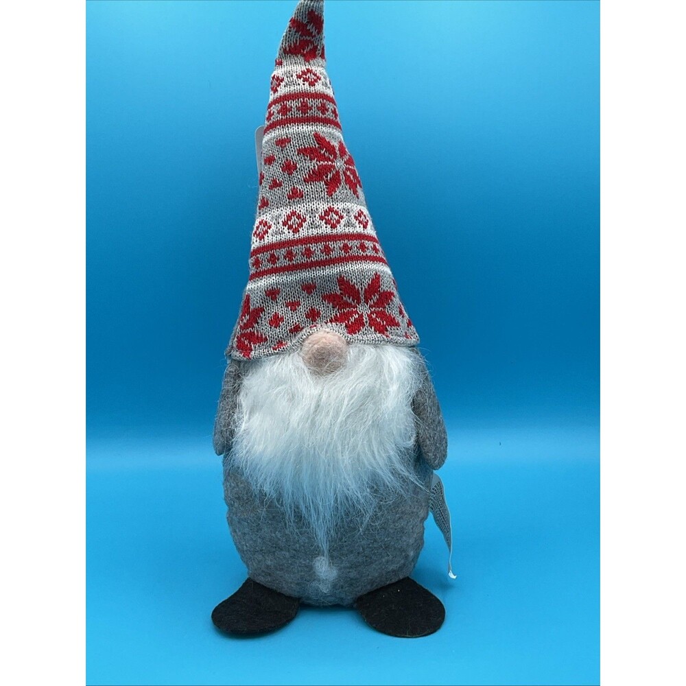Christmas House Gnome 14" Tall Plush Weighted Bottom Winter Gray Snow Hat